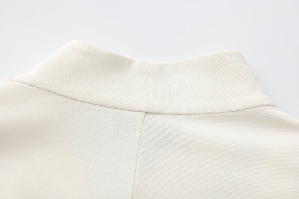 White Cowl Neck Gold Button Ribbon Blouse