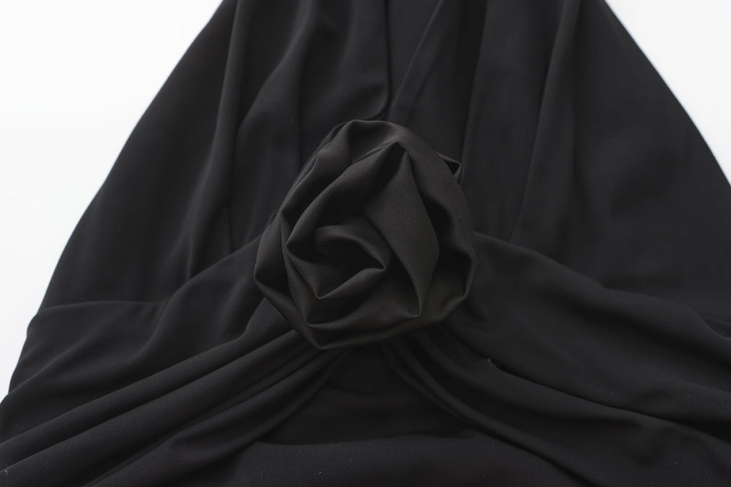 Black Halter Santin Dress