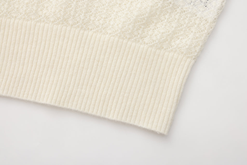 White Lace Panel Shell Knit Cardigan