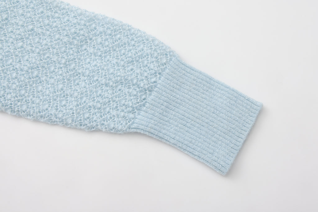 Blue Lace Panel Shell Knit Cardigan