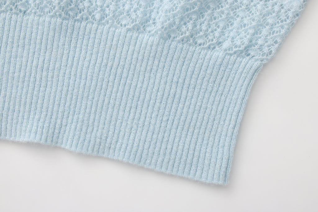 Blue Lace Panel Shell Knit Cardigan