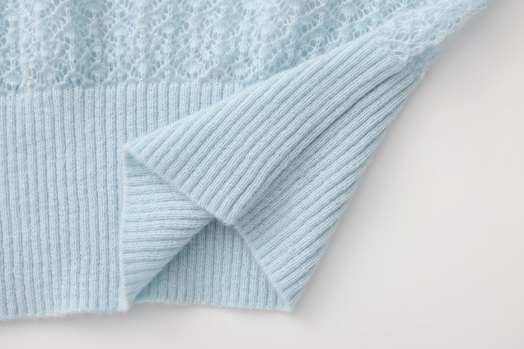 Blue Lace Panel Shell Knit Cardigan