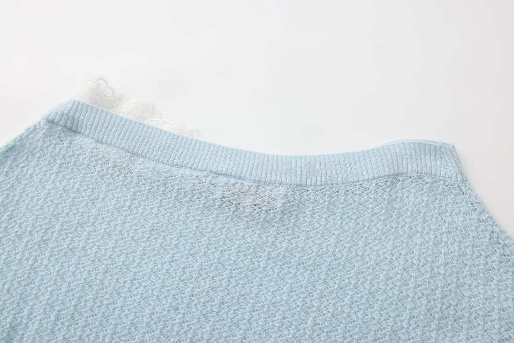 Blue Lace Panel Shell Knit Cardigan