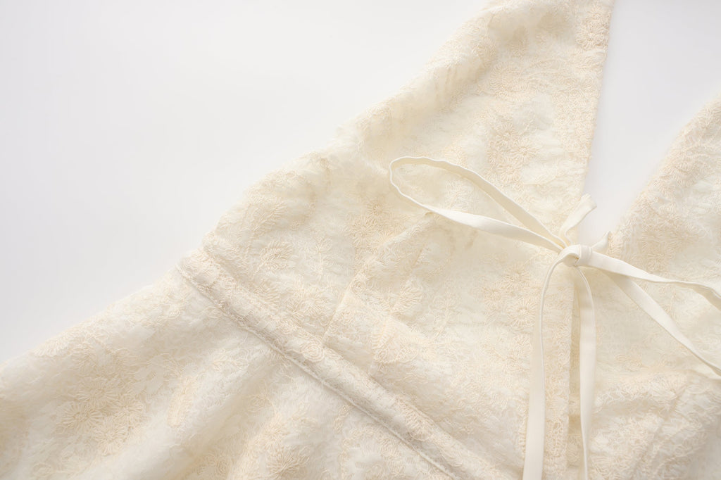 Beige Jacquard Halter Top