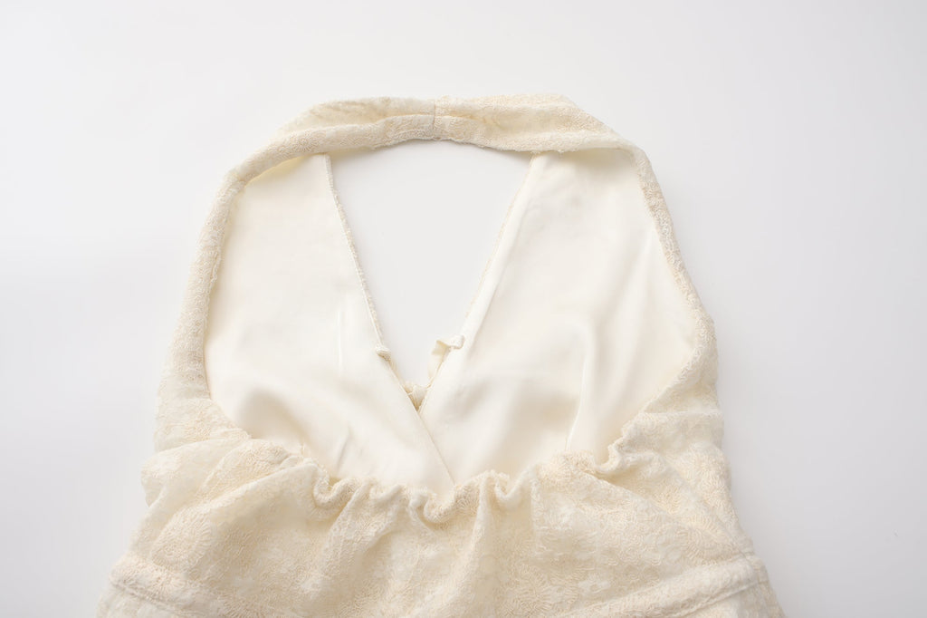 Beige Jacquard Halter Top