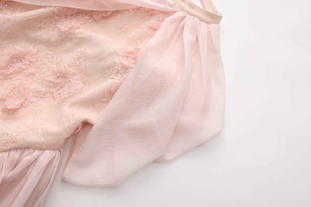 Pink Heavy Lace A-line Dress