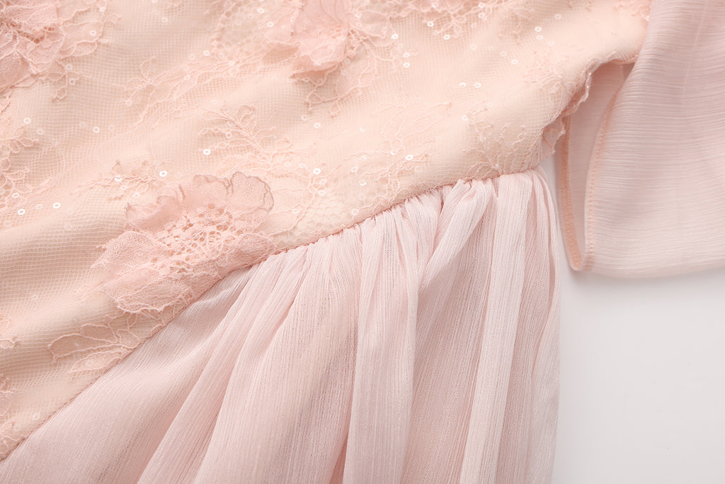 Pink Heavy Lace A-line Dress