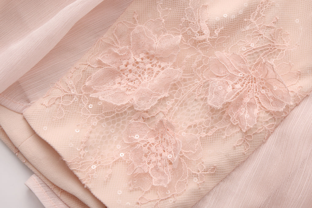 Pink Heavy Lace A-line Dress