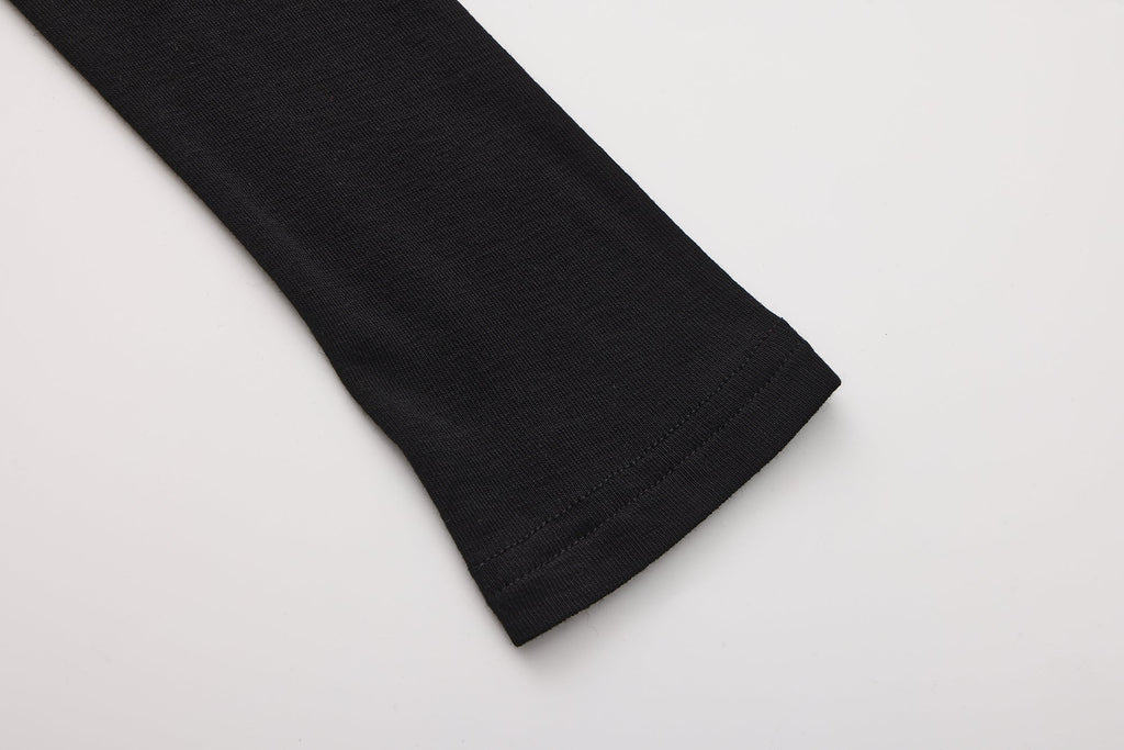 Black Off-The-Shoulder Draped Halter Long-Sleeve Top