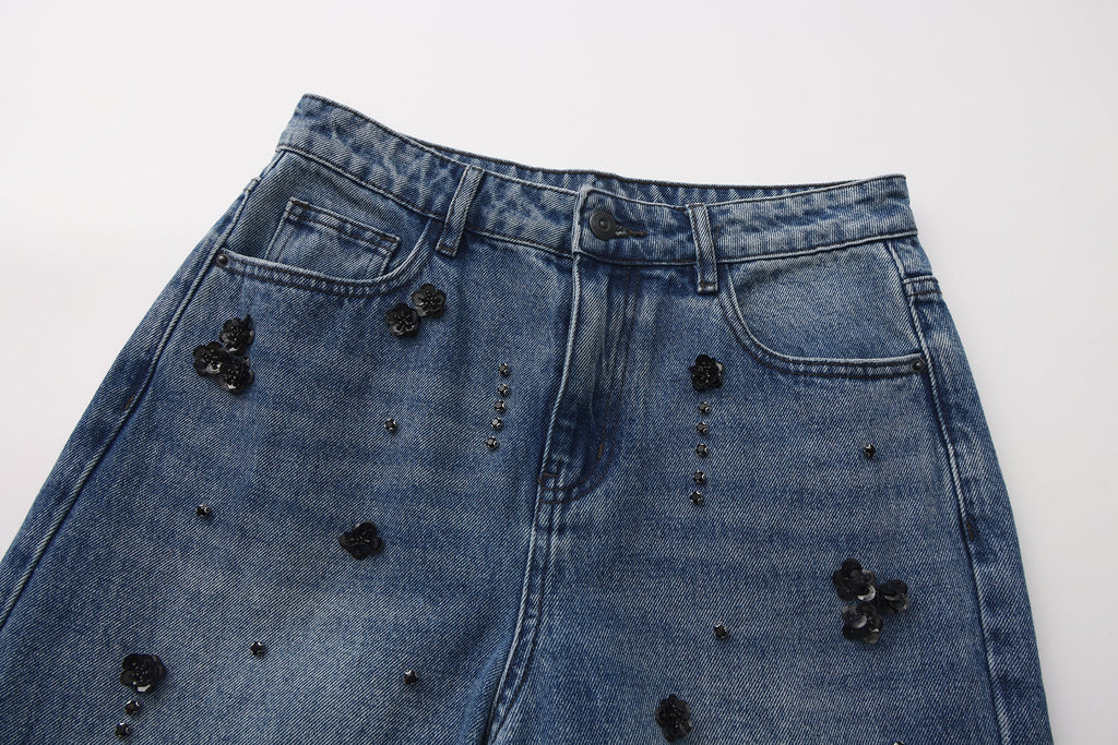 Straight-Leg Beaded Jeans