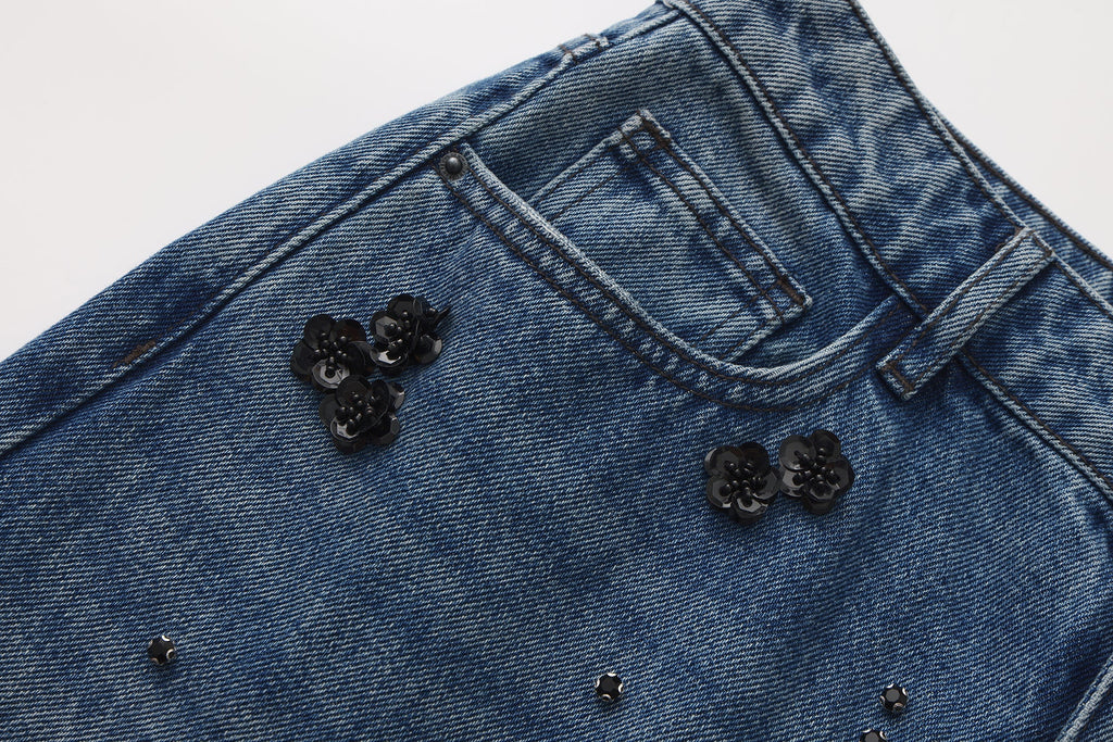 Straight-Leg Beaded Jeans