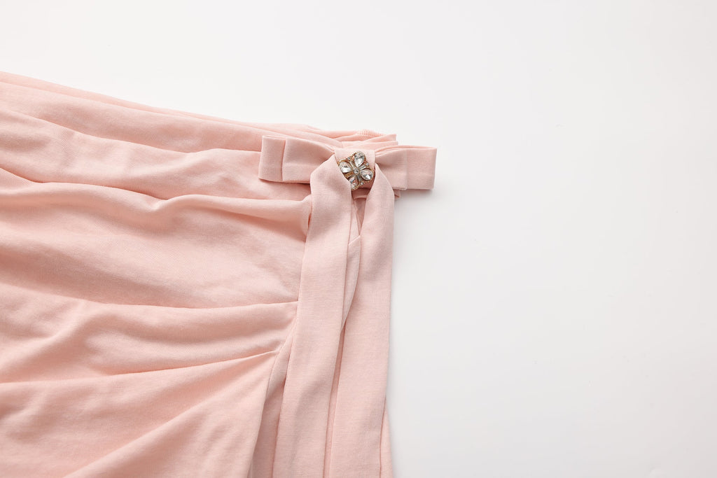 Pink Off-The-Shoulder Pleated Bow Ribbon Blouse