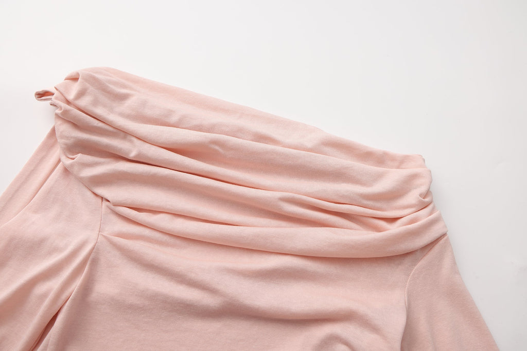 Pink Off-The-Shoulder Pleated Bow Ribbon Blouse