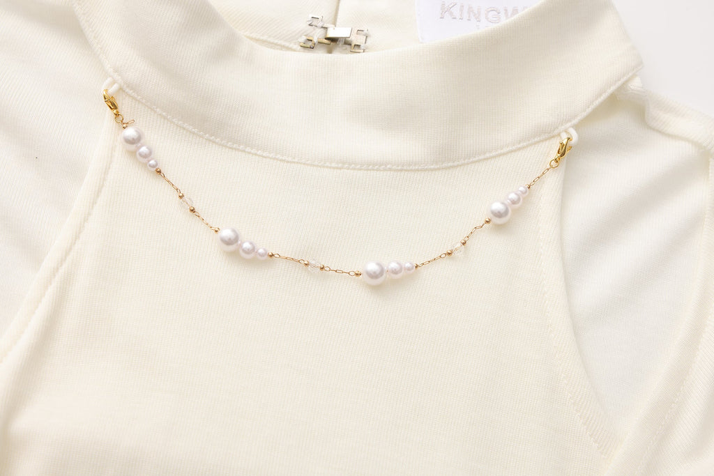 White Beaded Mock-Neck False Two-Piece Top