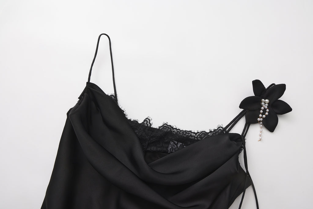 Black Lace Panel Iris Tie Dress