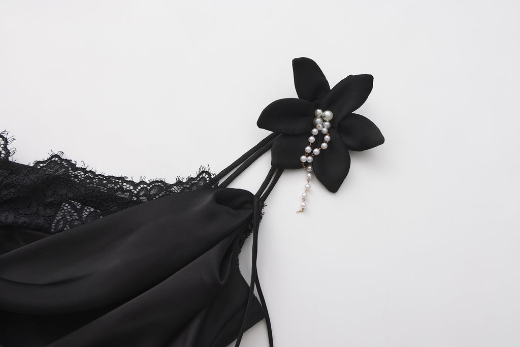 Black Lace Panel Iris Tie Dress