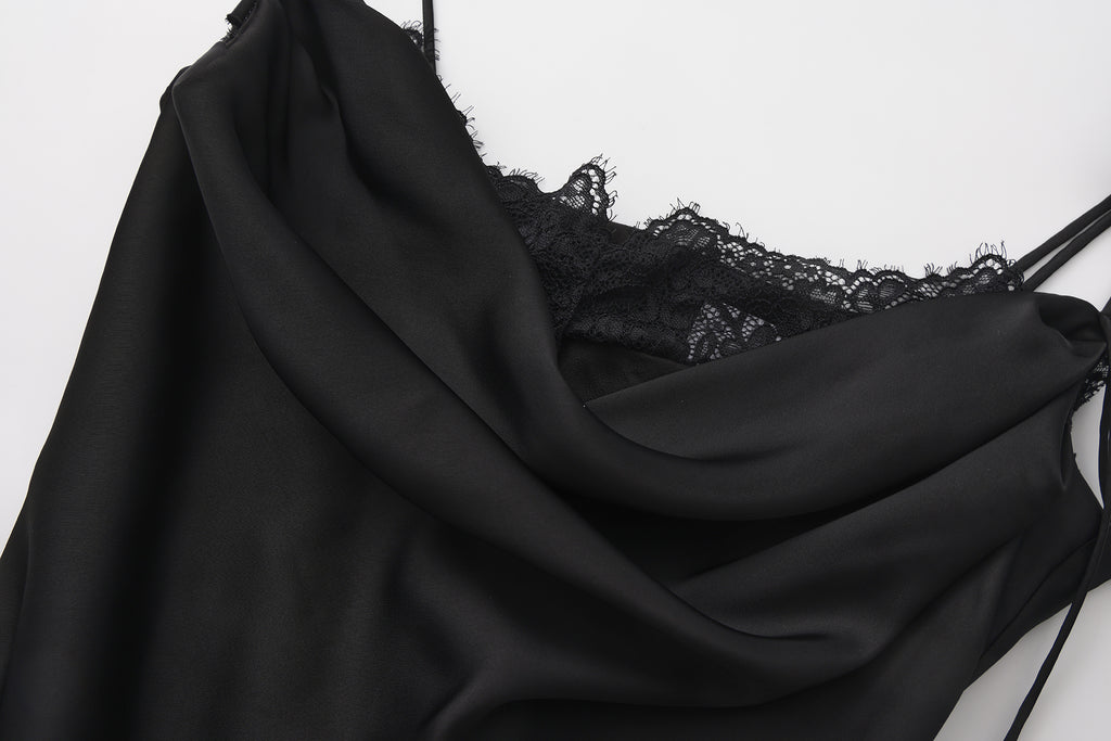 Black Lace Panel Iris Tie Dress