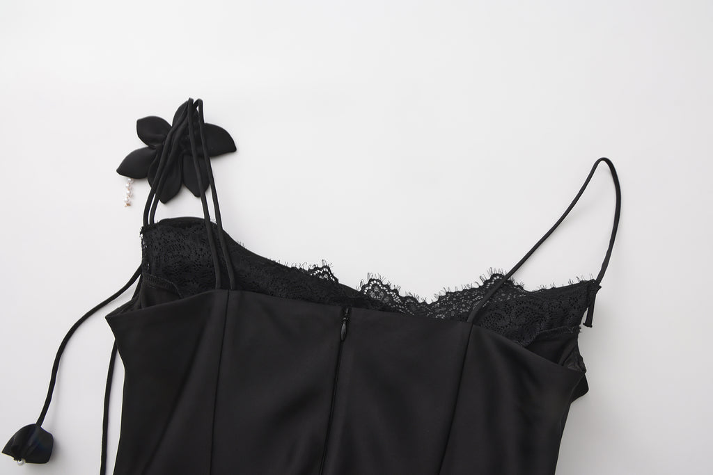 Black Lace Panel Iris Tie Dress