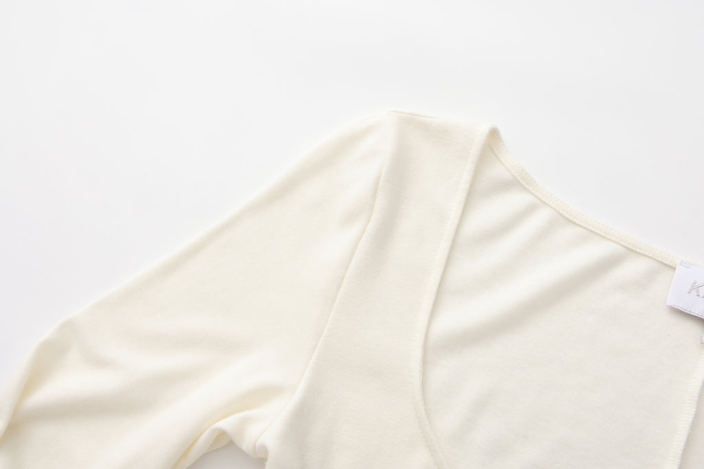 White U-Neck Long-Sleeve Panel Dress with Iris Floral Tie