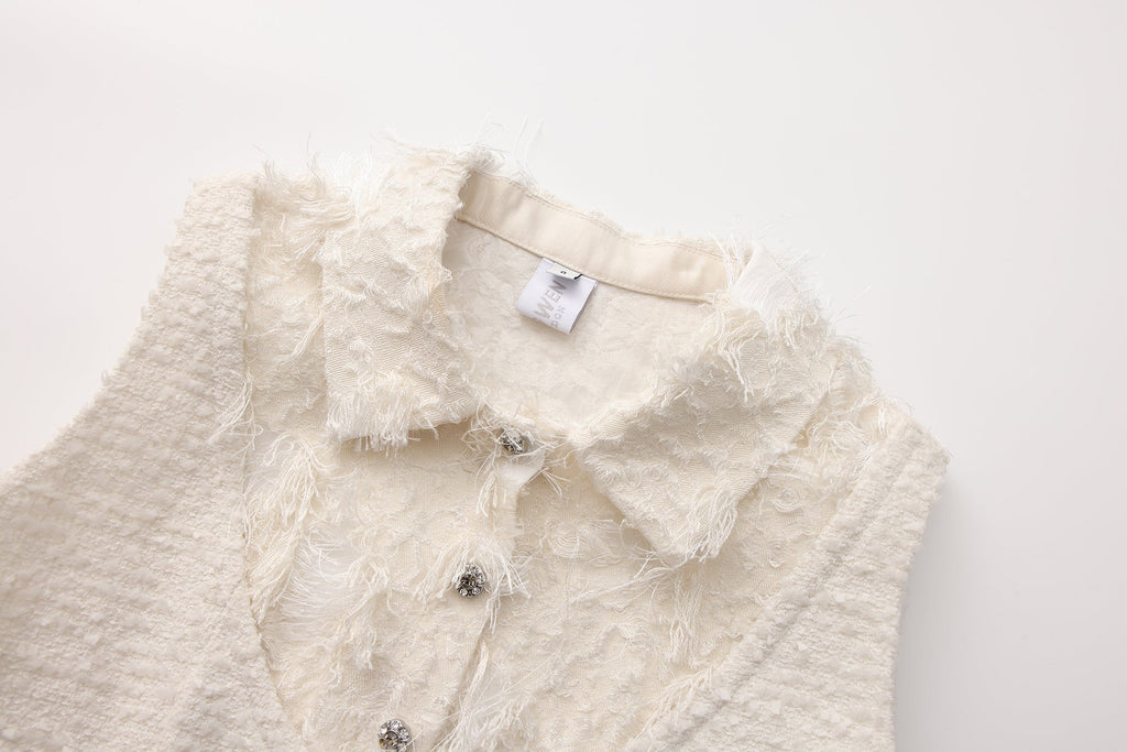 White Xiang-Style Collar-Patchwork Dress