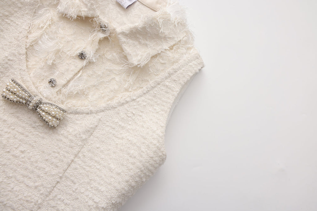 White Xiang-Style Collar-Patchwork Dress