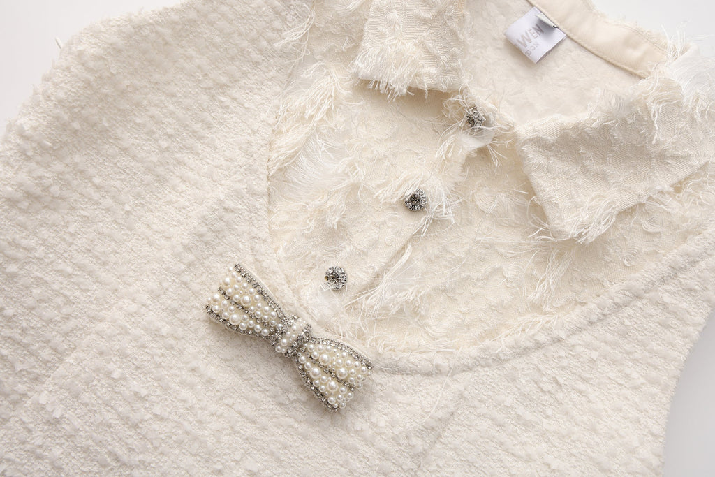 White Xiang-Style Collar-Patchwork Dress