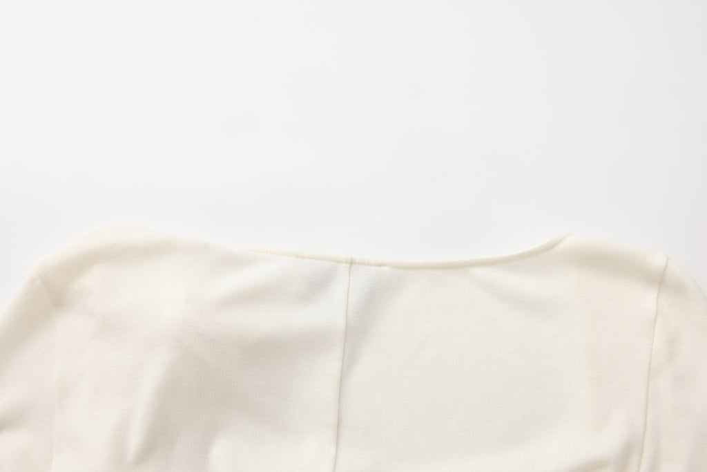 White U-Neck Long-Sleeve Panel Dress with Iris Floral Tie
