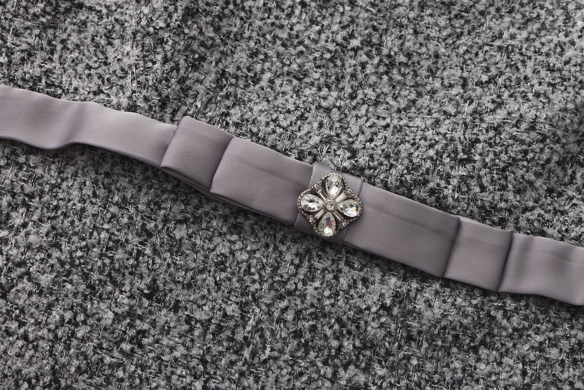 Gray Square-Necked Bow Woolen Dress