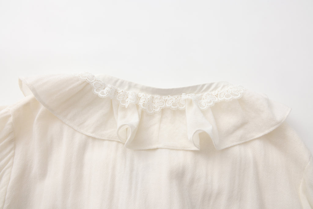 White V-Neck Lace Ruffle Panel Tie Dress