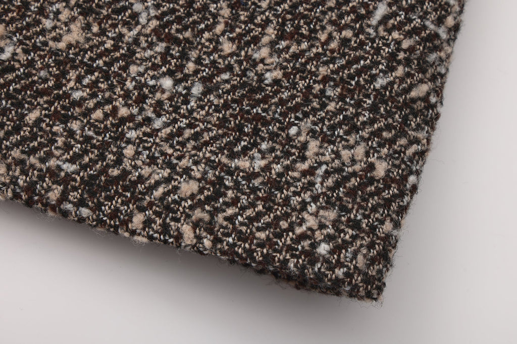 Brown Square-Necked Bow Tweed Dress