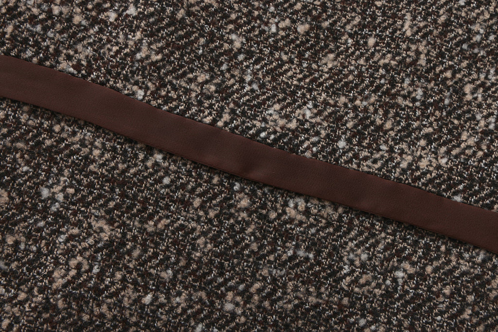 Brown Square-Necked Bow Tweed Dress