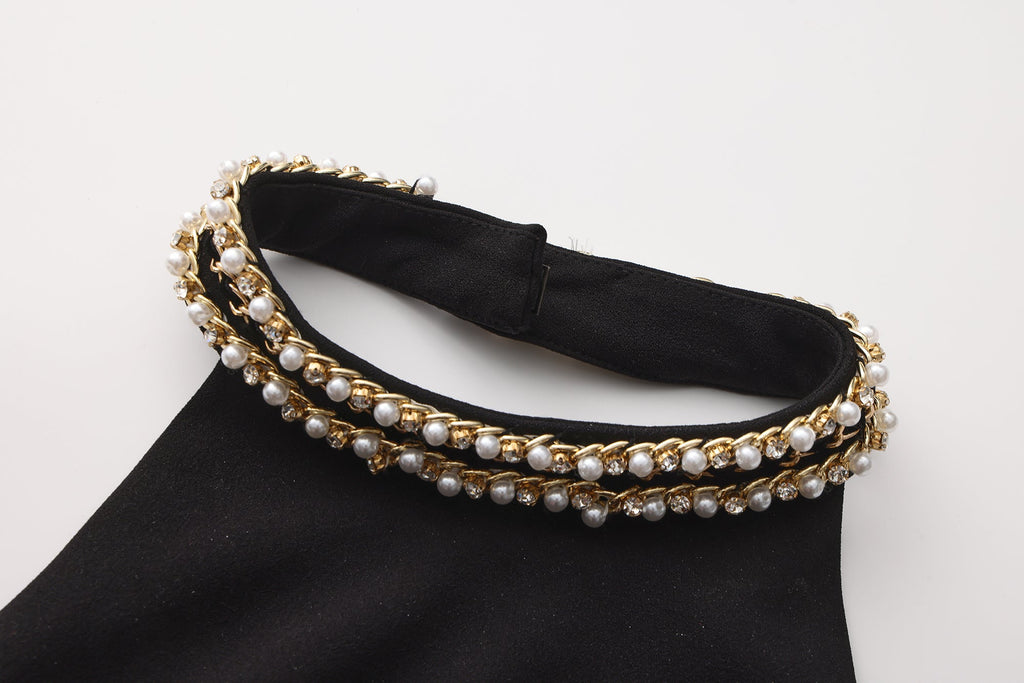 Black Halter Beaded Ruched Dress