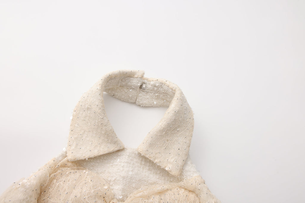 White Collar Halter Bow Lace Top