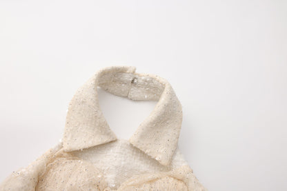 White Collar Halter Bow Lace Top