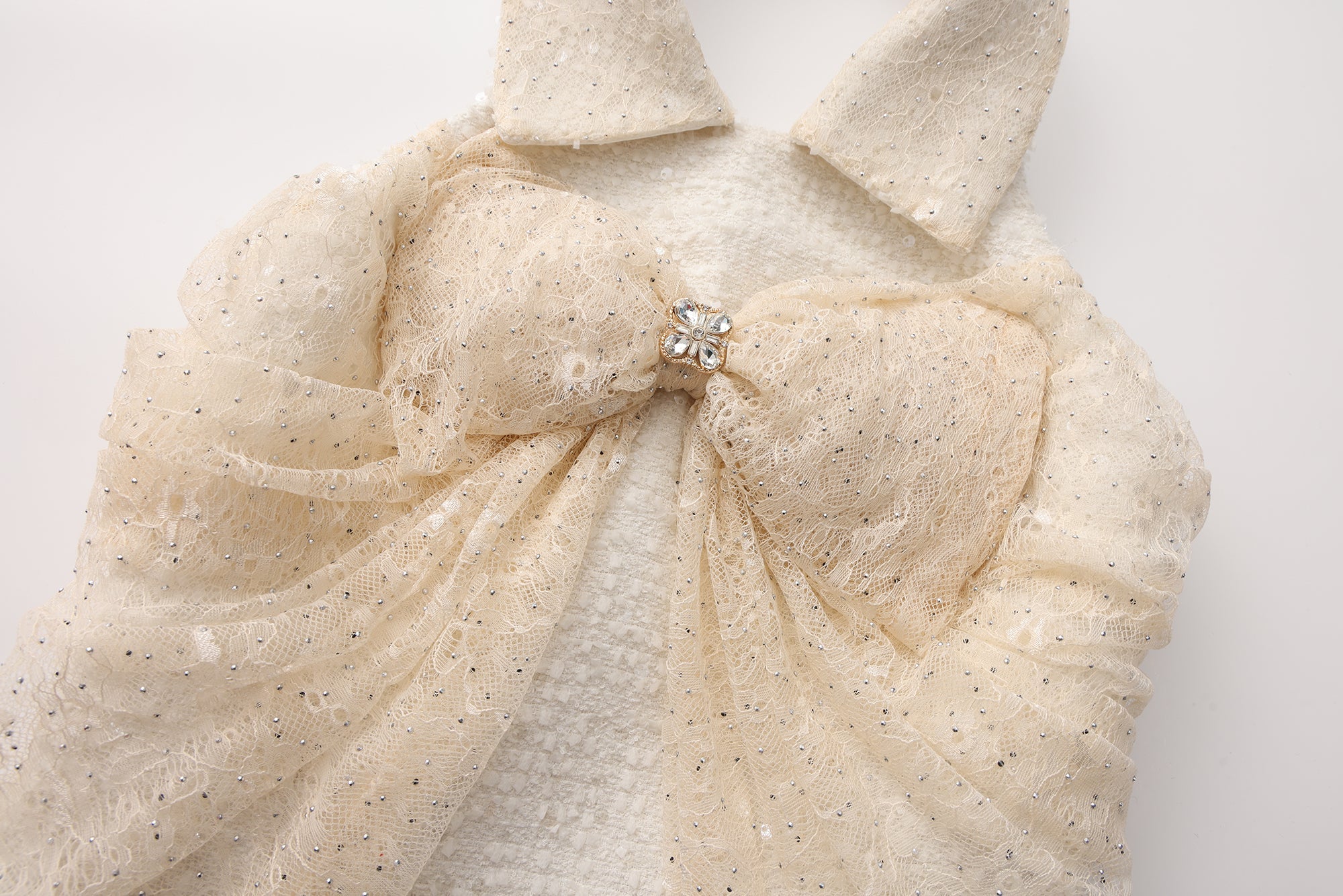 White Collar Halter Bow Lace Top