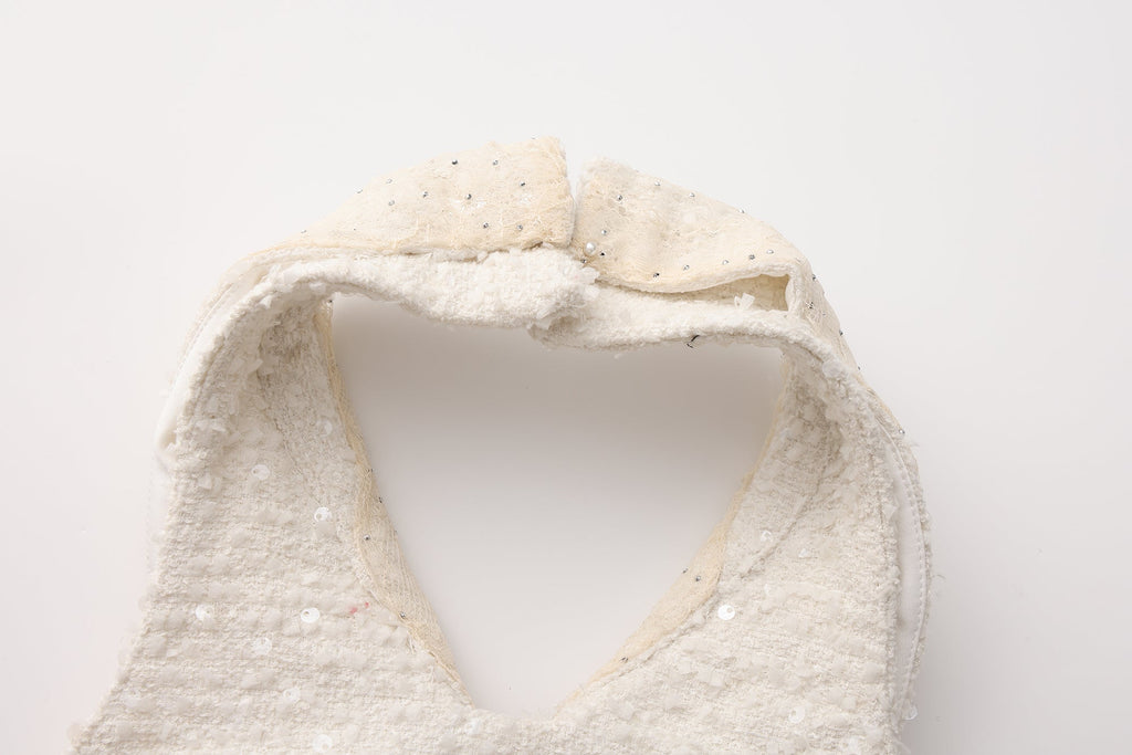 White Collar Halter Bow Lace Top