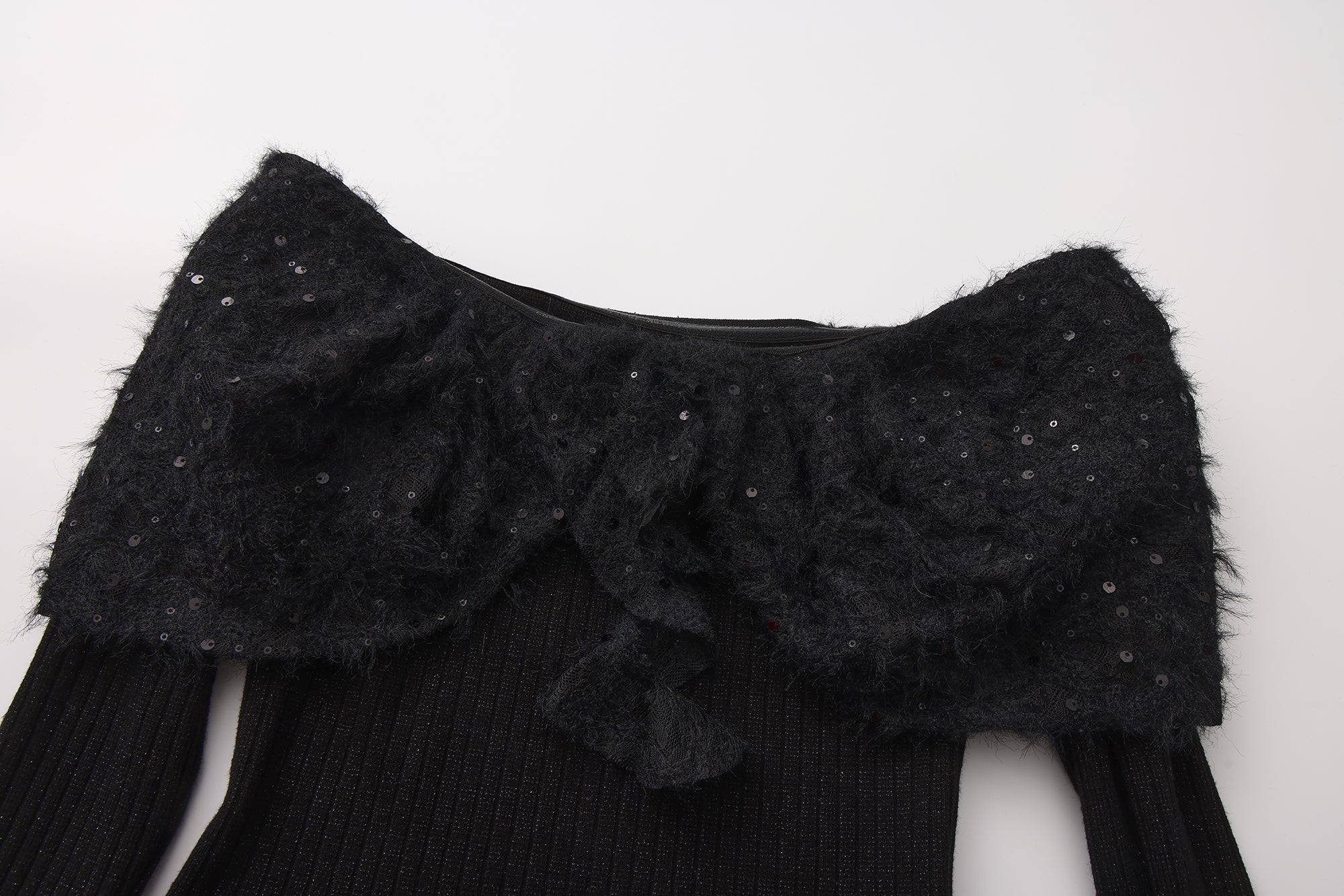 Black Knitted Lace Off-The-Shoulder Top