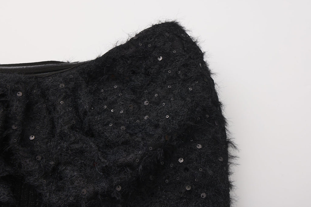 Black Knitted Lace Off-The-Shoulder Top