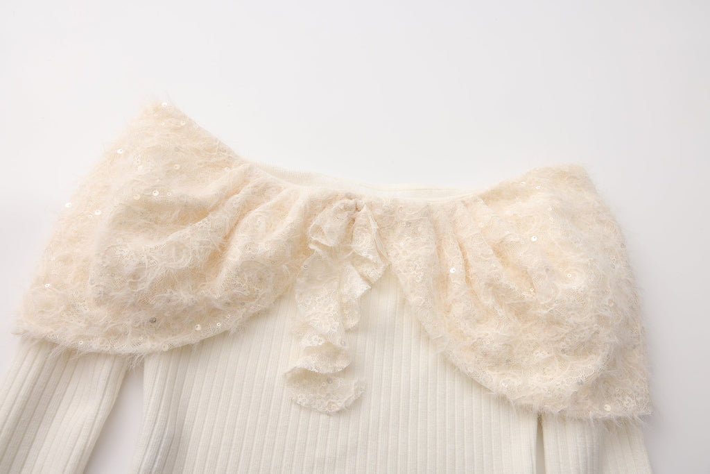 White Knitted Lace Off-The-Shoulder Top