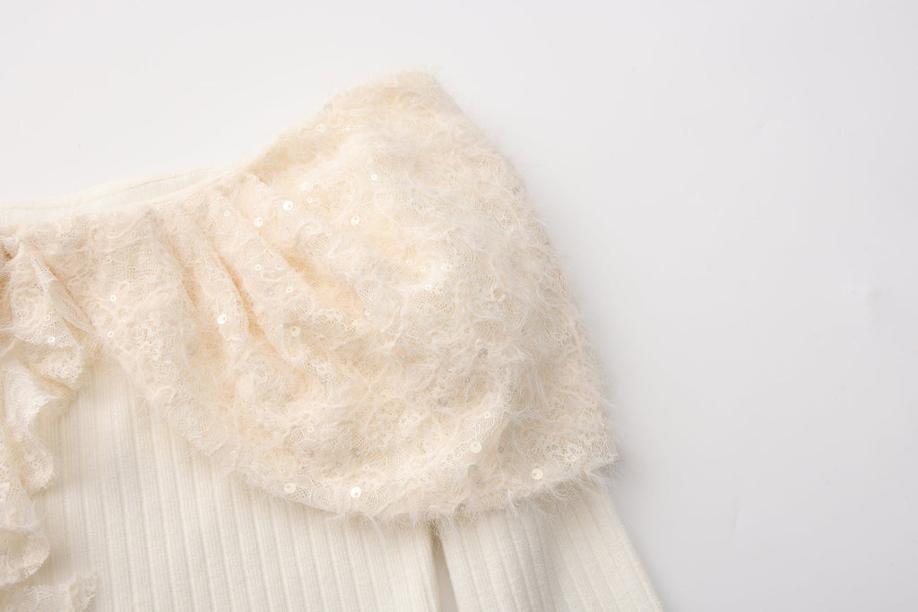 White Knitted Lace Off-The-Shoulder Top