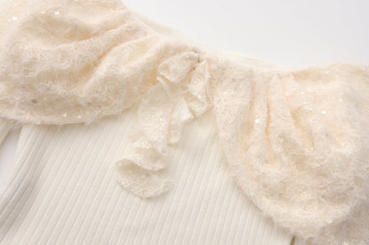 White Knitted Lace Off-The-Shoulder Top
