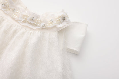 White Halter Silver Lace-Up Dress