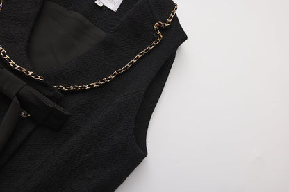 Black Tweed Pleated Dress