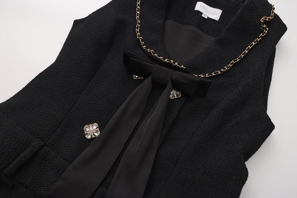 Black Tweed Pleated Dress