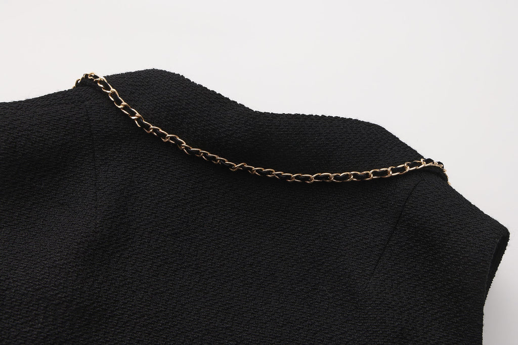 Black Tweed Pleated Dress