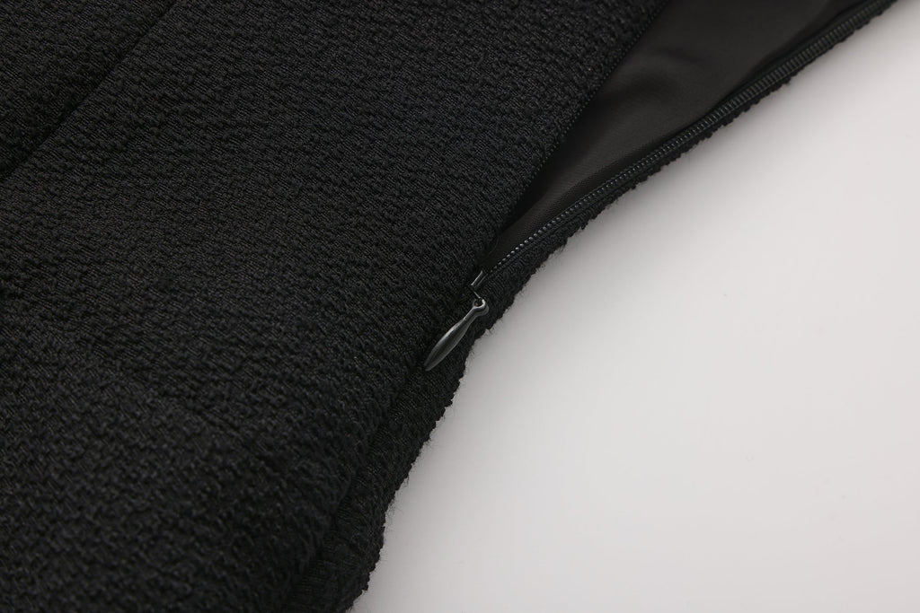 Black Tweed Pleated Dress