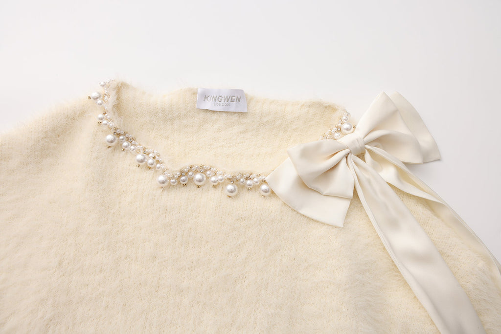 White Off-The-Shoulder Beaded Sweater
