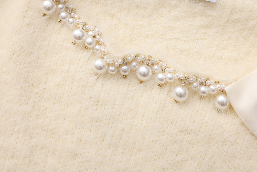 White Off-The-Shoulder Beaded Sweater