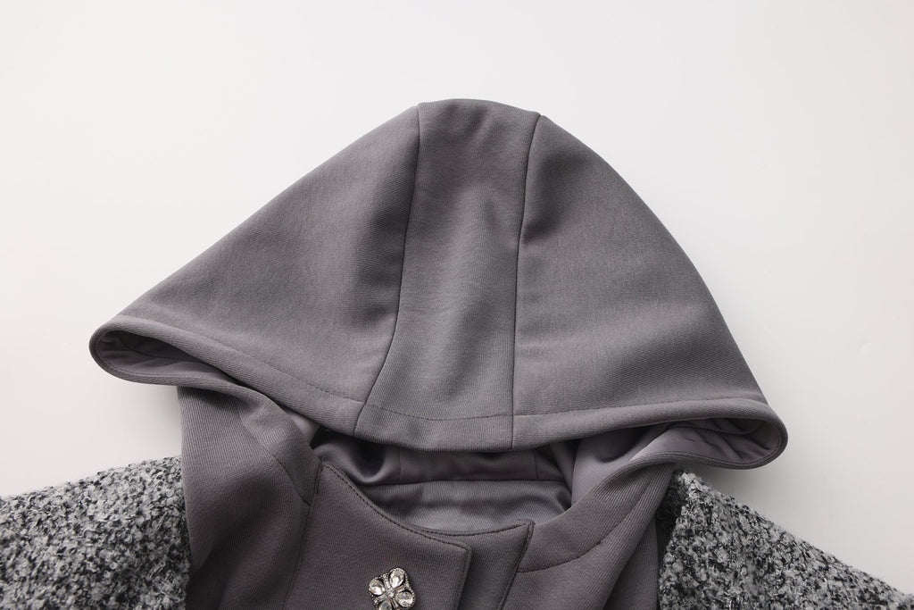 Gray Detachable Square-Necked Tweed Coat