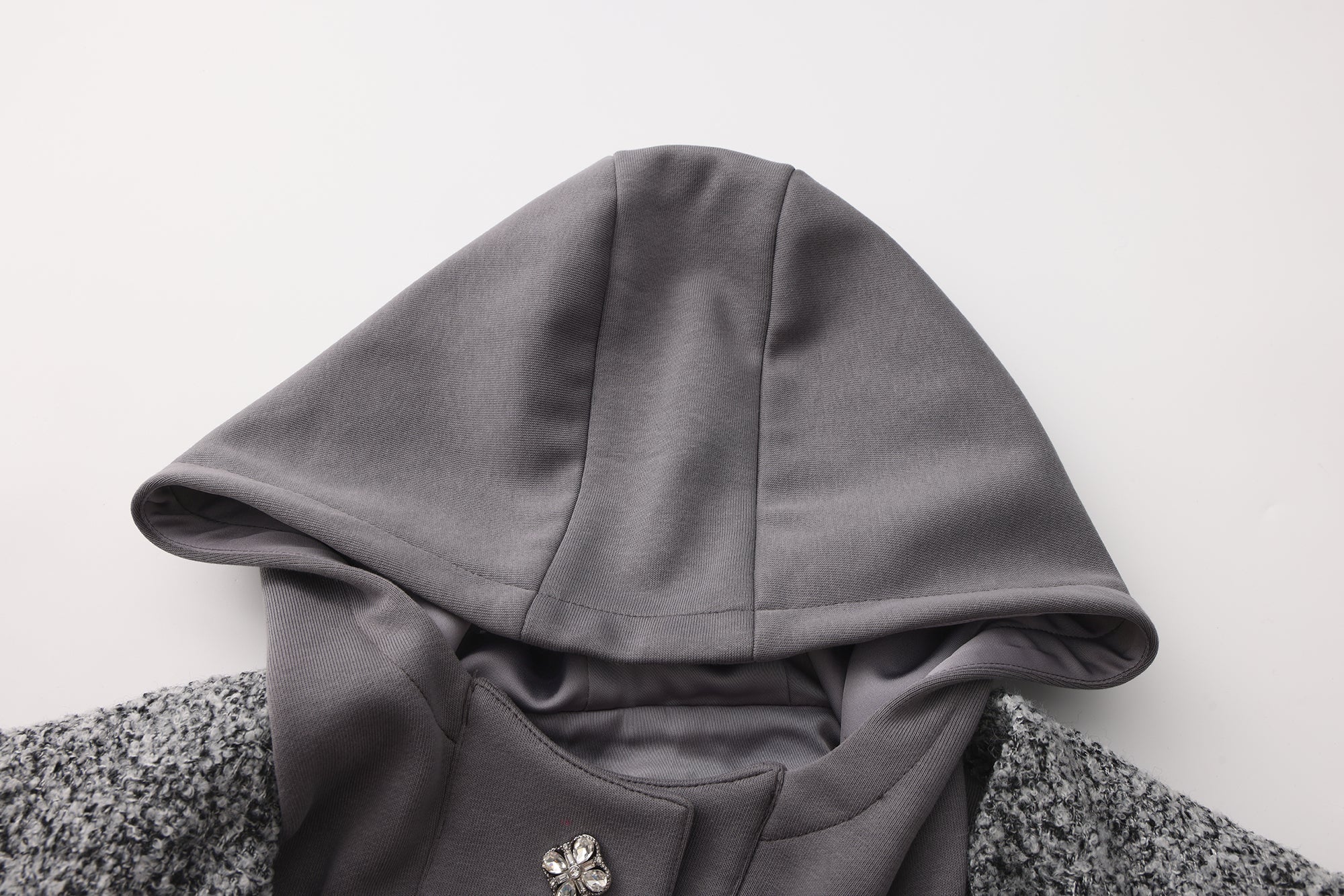 Gray Detachable Square-Necked Tweed Coat